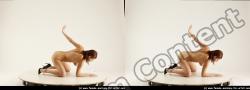 Nude Woman White Kneeling poses - ALL Slim Kneeling poses - on both knees long colored 3D Stereoscopic poses Pinup